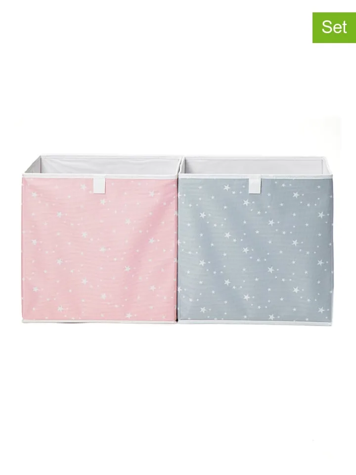 2DELIGE SET: BOXEN GRIJS/LICHTROZE  (B)33 X (H)33 X (D)33 CM