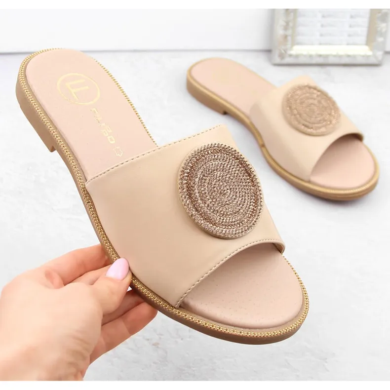 Beige damespantoffels met zirkonen Filippo DP6217