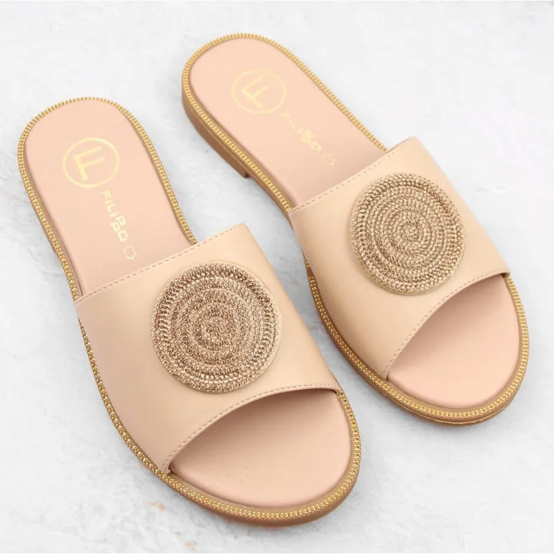 Beige damespantoffels met zirkonen Filippo DP6217