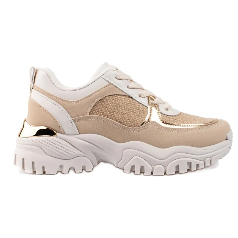 BEIGE DAMESSNEAKERS OP HET SHELOVETPLATFORM