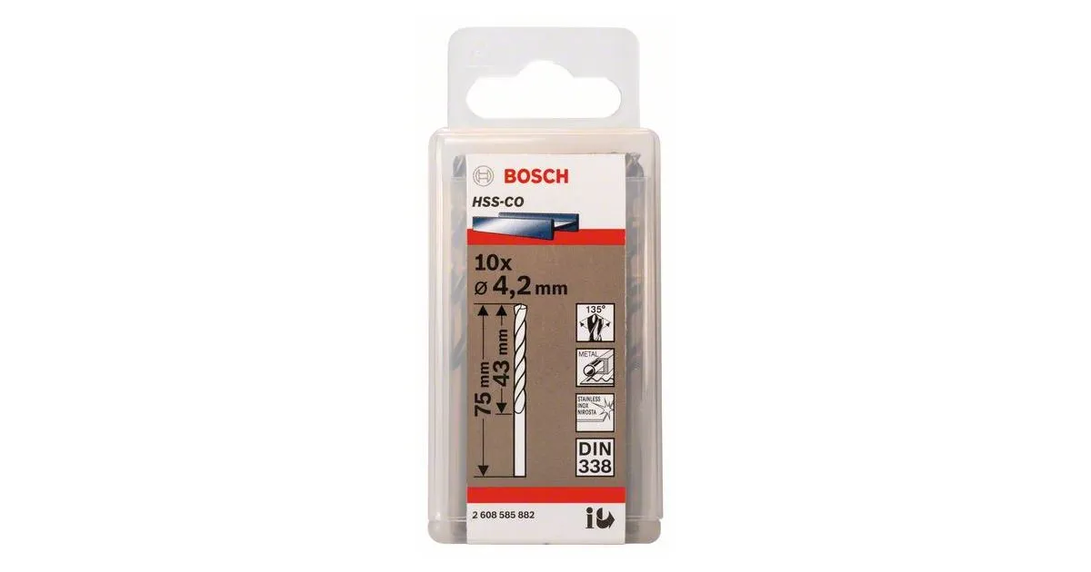 BOSCH METAALBOREN HSSCO, DIN 338 4,2 X 43 X 75 MM (10 STUKS) 2608585882