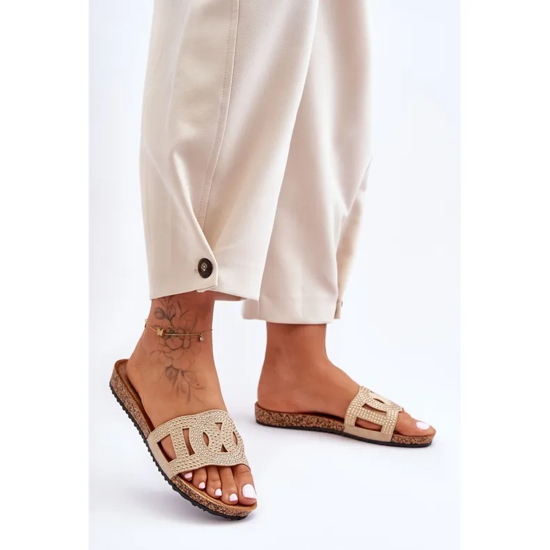 Damespantoffels met studs Beige Evelins