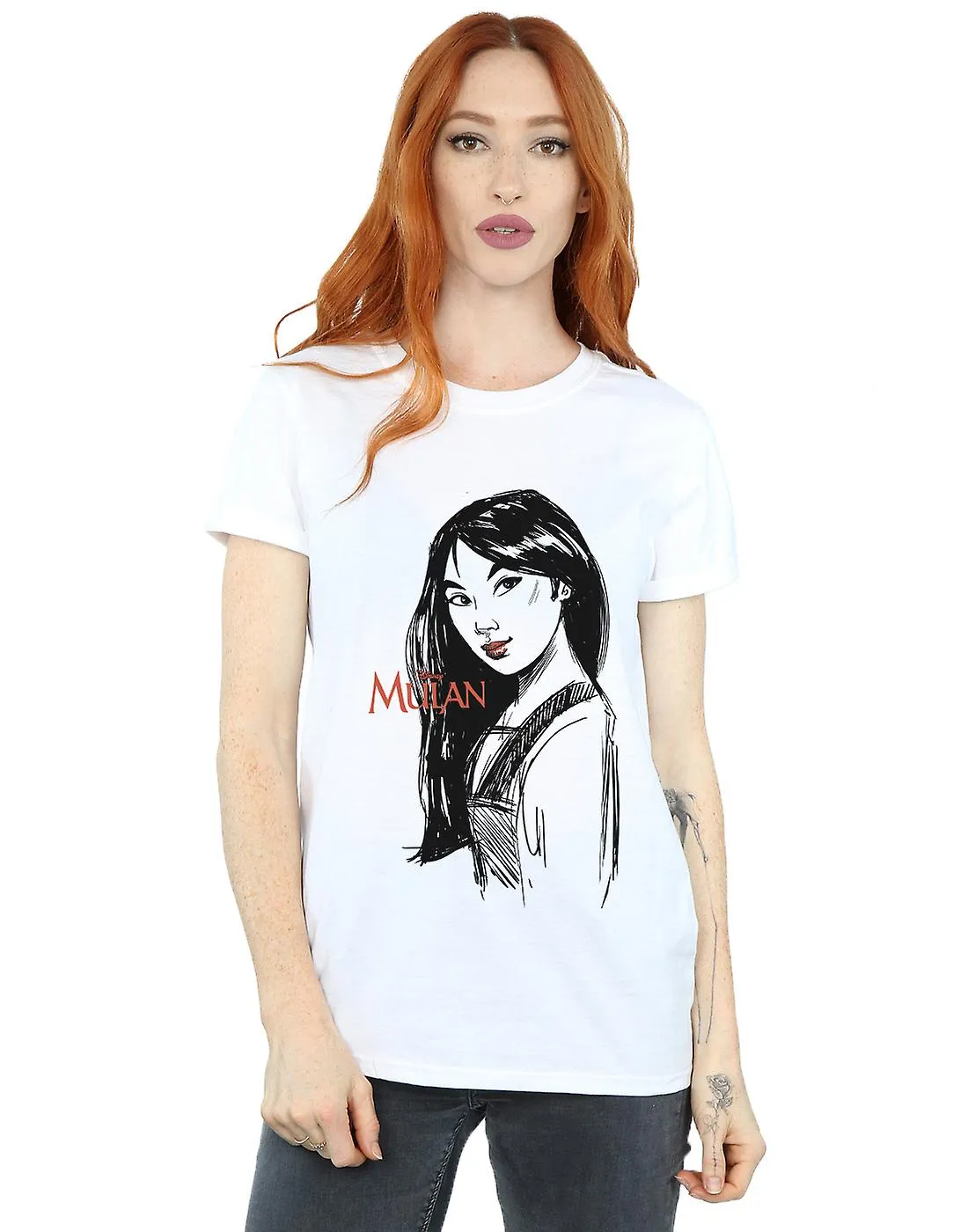 DISNEY WOMEN'S MULAN SKETCH BOYFRIEND FIT TSHIRT