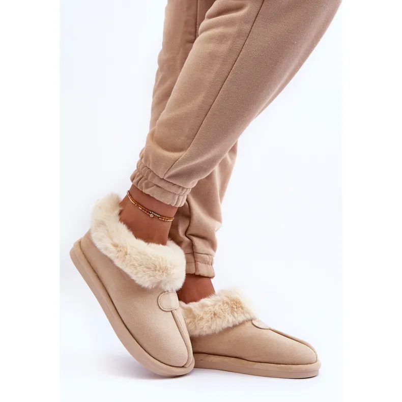 FB3 Damesslippers Met Bont, Lichtbeige Lanoze