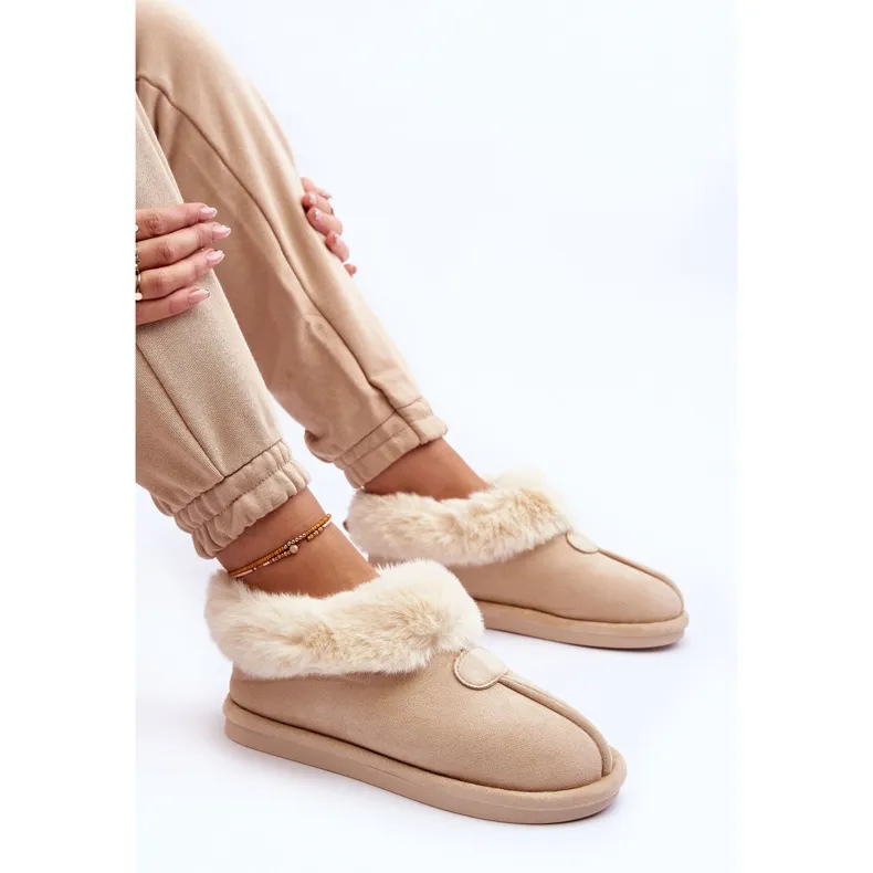 FB3 Damesslippers Met Bont, Lichtbeige Lanoze