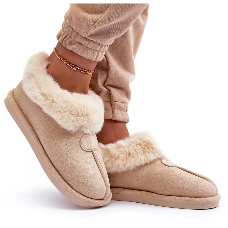 FB3 Damesslippers Met Bont, Lichtbeige Lanoze