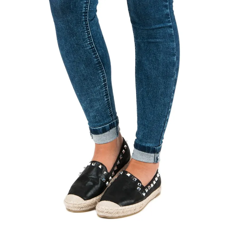 Forever Folie Zwarte espadrilles met studs
