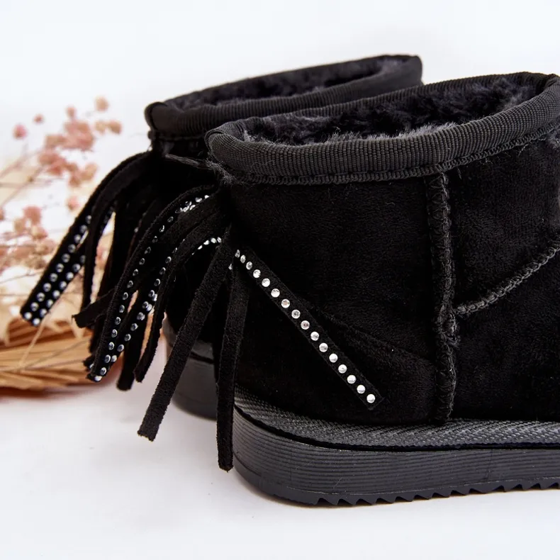 Geïsoleerde kindersnowboots met franjes, zwart Mikyla