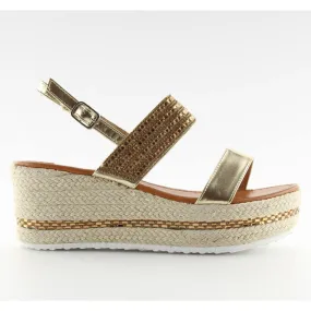 Gouden espadrillesandalen op sleehakken GG-52P Gold