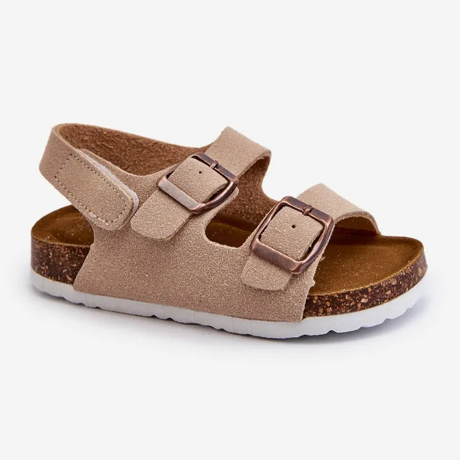 Kindersandalen op kurkplatform, vastgemaakt met klittenband, Beige Rorria