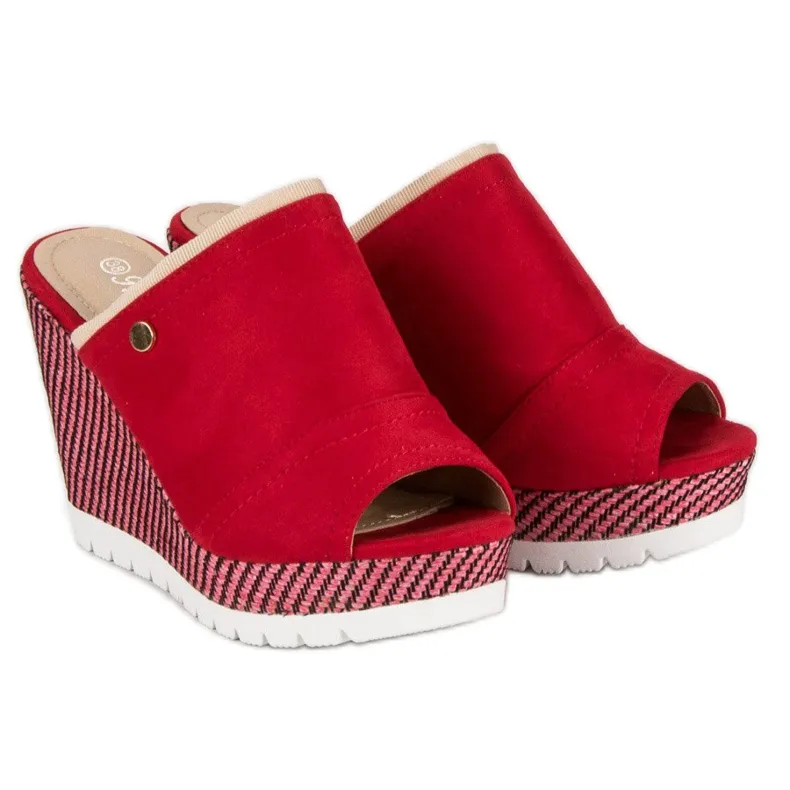 Primavera Suède sandalen met sleehak rood