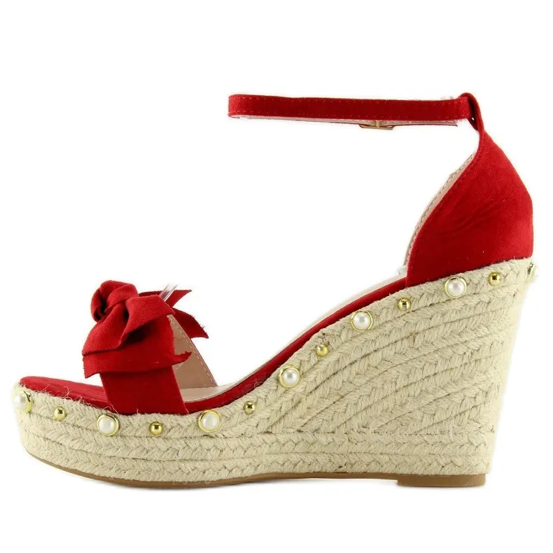 Rode sandalen, espadrilles op sleehakken rood