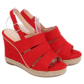 Rode sandalen met sleehak 9069 Rood