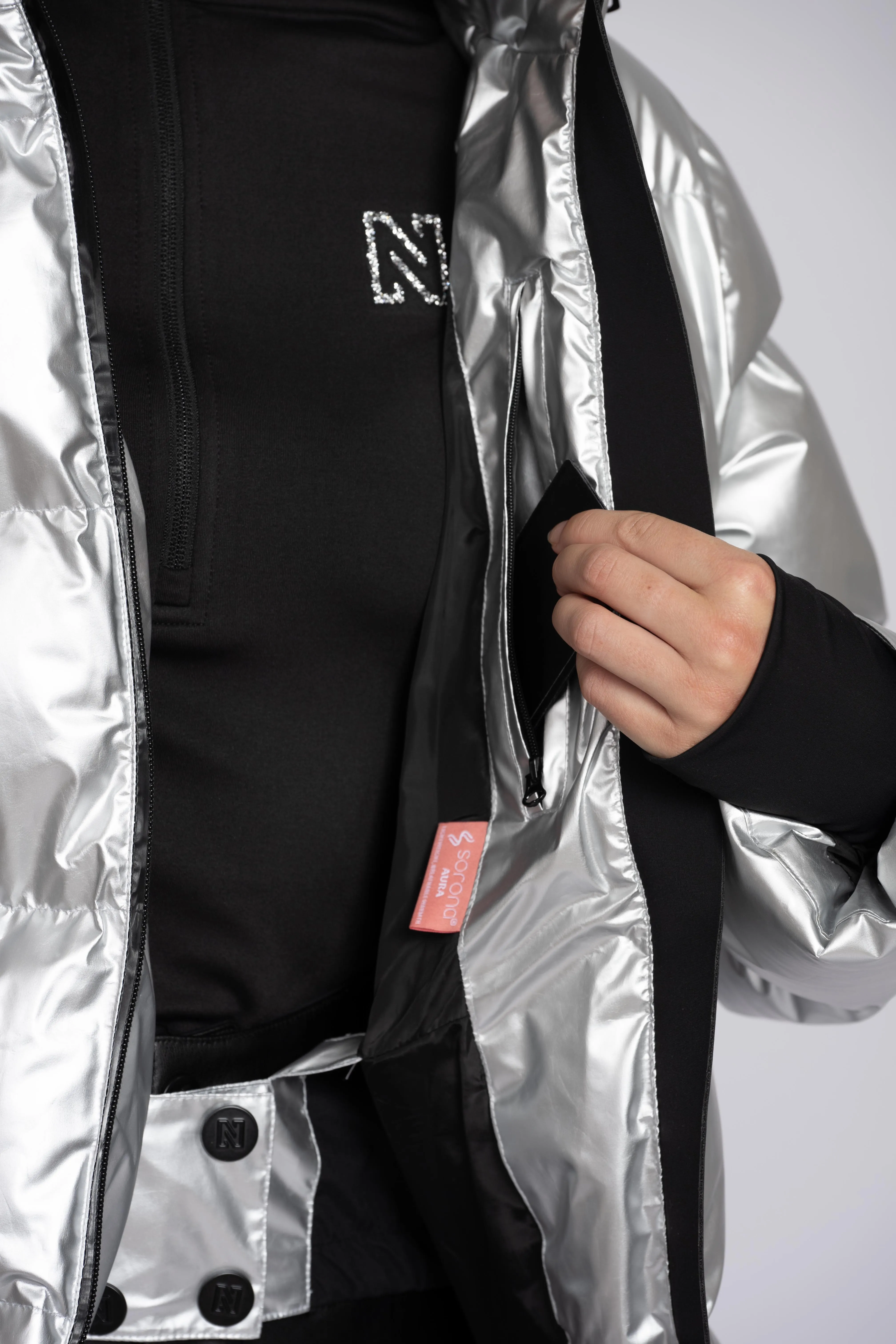Ski jas met metallic look