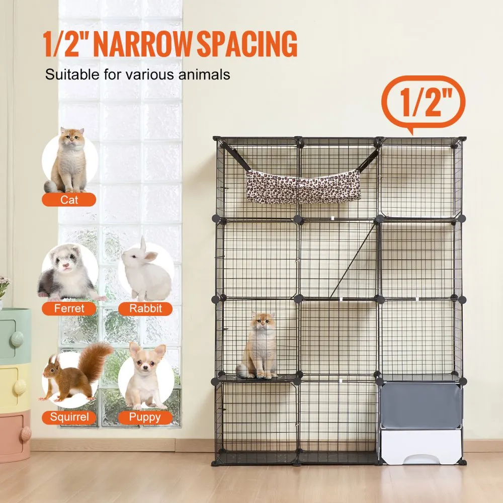 VEVOR 4LAAGS KATTENKOOI KATTENBEHUIZING METALEN DRAADKOOI 1041X360X1397MM