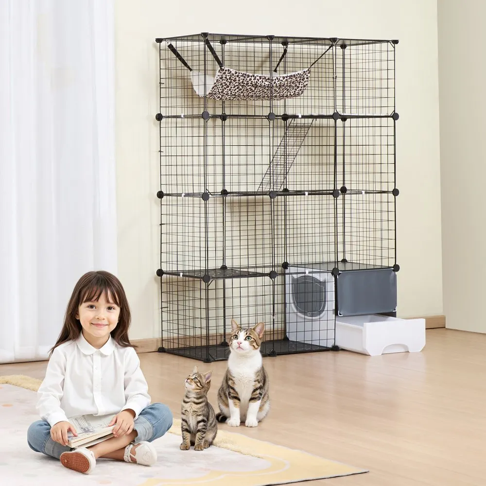 VEVOR 4LAAGS KATTENKOOI KATTENBEHUIZING METALEN DRAADKOOI 1041X360X1397MM