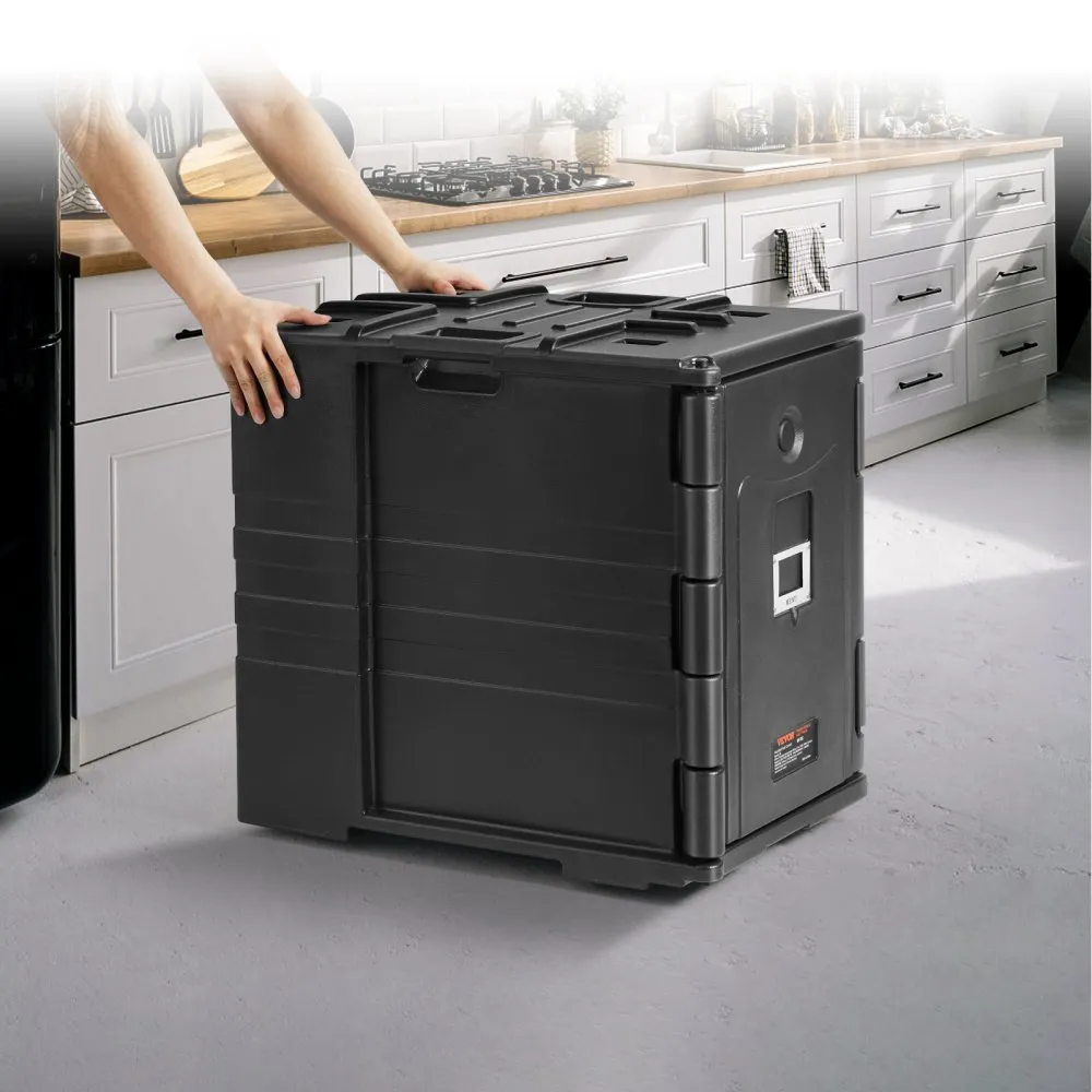VEVOR geïsoleerde voedselcontainerdrager voorlader cateringbox stapelbaar 82Qt zwart