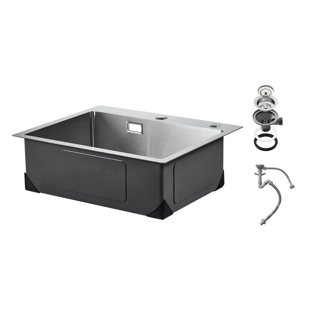 VEVOR keukenspoelbak enkele bak inbouwspoelbak RVS 68x45x19cm spoelbak