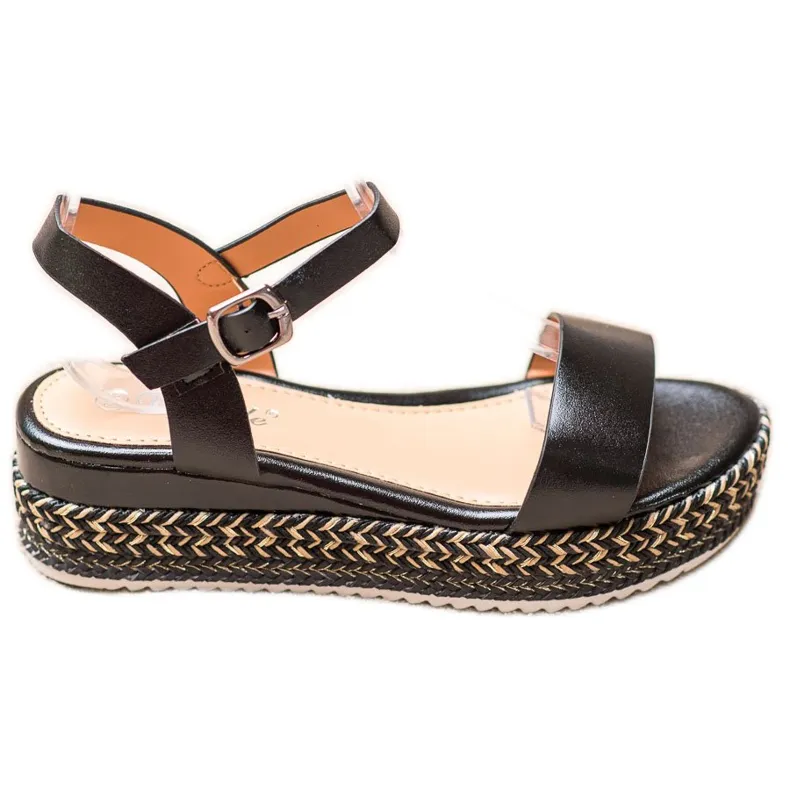 Weide Zwarte sandalen met decoratief plateau