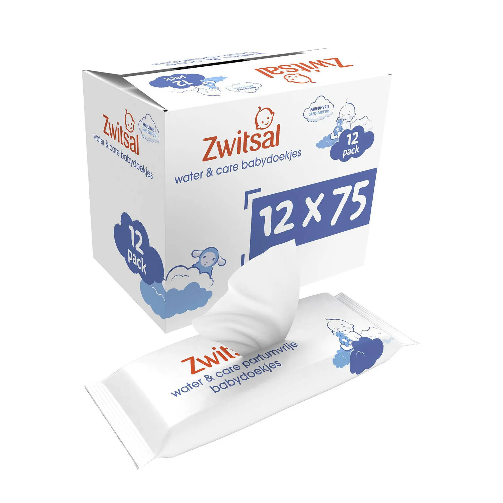 ZWITSAL WATER & CARE BILLENDOEKJES  12 X 75 STUKS BABYDOEKJES